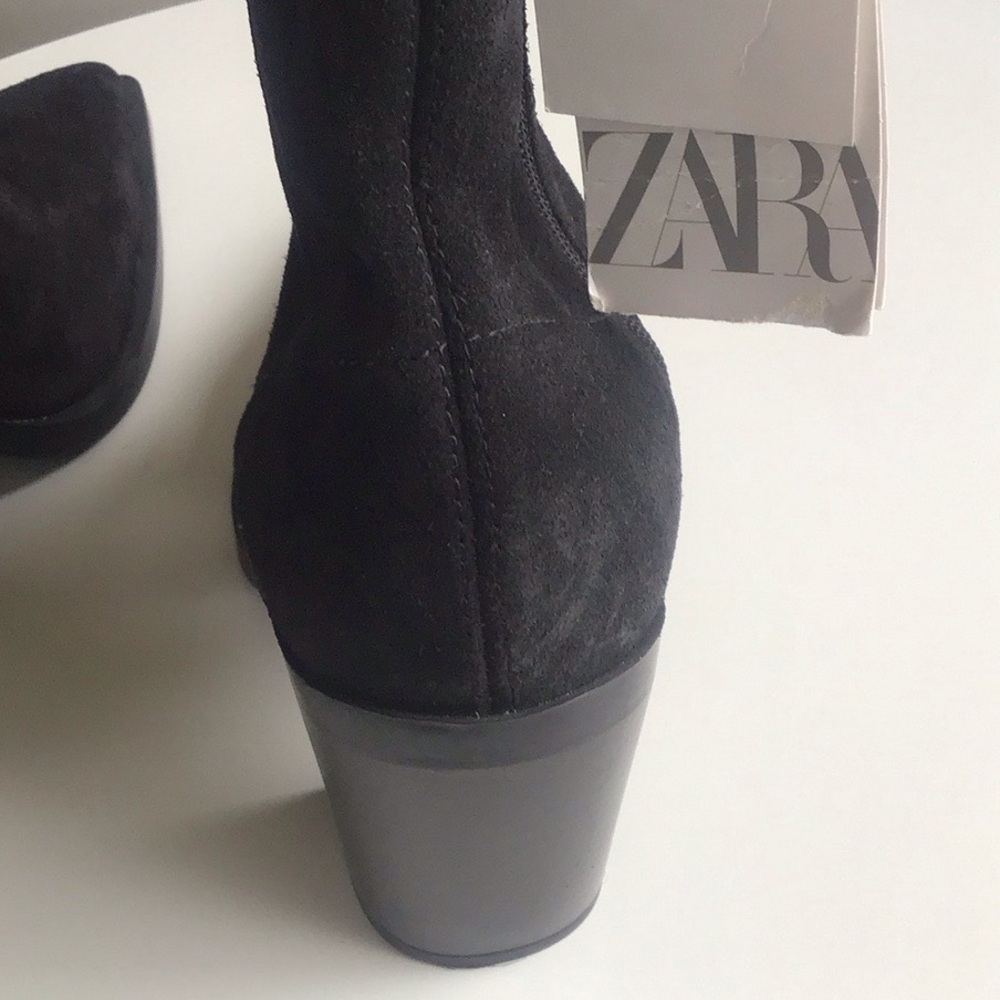 Zara leather western Black Suede heeled Ankle Boots - Picture 13 of 16